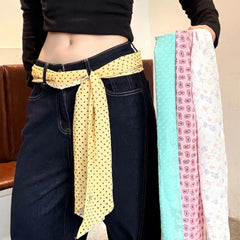 Hnewly Creative Gift Polka Dot Pattern Floral Long Scarf Lightweight Polyester Belt Performance Props Decorative Handbag Accessories