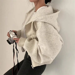Hnewly casual winter outfits Short hooded Sweatshirt Women Y2K Zip Up Hoodies Harajuku Long Sleeve Tops Oversized Crop Top Female Loose Jackets Coat