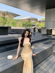 Hnewly Woman Dress Lace Patchwork Ruffles Off Shoulder Summer Fashion French Style Chic Elegant Party Dresses Female Casual