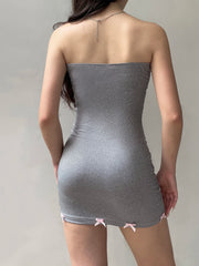 Hnewly Sweet Bow Bodycon Dress Sexy Slim Slash Neck Slash Neck Sleeveless Mini Dresses For Women 2024 Summer Fashion Streetwear