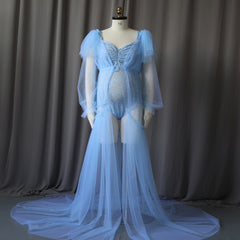 Hnewly Maternity Gown For Photo Shoot V-neck Floral Lace Two-piece Set Boho Dress Pregnant Floor Length Long Tail Photography Dresses