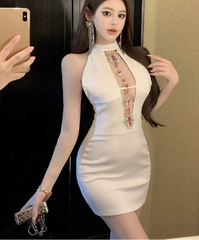 Hnewly Woman Dress Sleeveless Hollow Out Sexy Slim Elegant Backless Summer Fashion Party Mini Dresses Female Cocktail Club