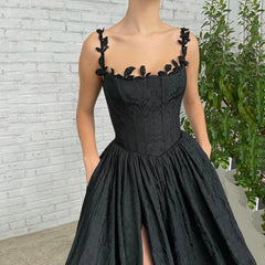 Hnewly Off The Shoulder Appliques Charming Evening Dresses A-Line Floor Length Sweep Train Sleeveless Side Slit Formal Gown