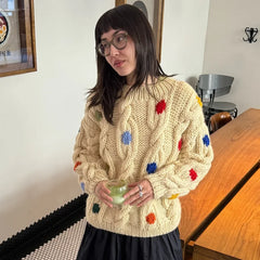 Hnewly Casual Women's Knit Colorful Twist Sweater Loose O-neck Long Sleeve Female Pullover Autumn Winter Lady Warm Chic Knitwear