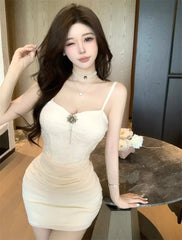 Hnewly Woman Dress Sweet Sexy Sleeveless Lace Patchwork Slim Backless Patchwork Party Mini Dresses Female Fashion Elegant