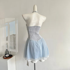 Hnewly Summer Women Y2k Birthday Ballet Core A-line Fairy Dress Mini Lace Frocks One-Piece Korean Evening Lolita Party Shoujo Gyaru