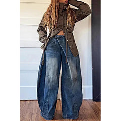 Hnewly Y2K Women Loose Denim Jeans Asymmetric Button Pocket Washed Jean Casual Harajuku High Street Grunge Denim Trouders Pants