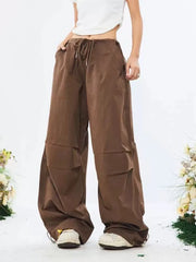Hnewly Y2K Vintage Drawstring Parachute Pants Women Hip Hop Loose Streetwear Cargo Pants American Low Waist Hot Girls Wide Leg Trousers