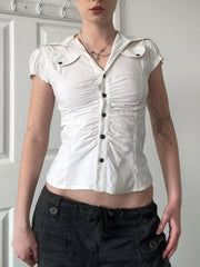 Hnewly Fashion Chic Safari Style Skinny Women Shirts Summer Solid Folds Basic Simple Single Breasted Blouses