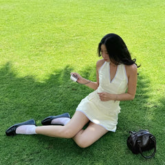 Hnewly Elegant Fashion Backless Lace Sleeveless Solid Casual Streetwear Crop Tops Mini Skirt Autumn Sexy Women 2 Piece Set