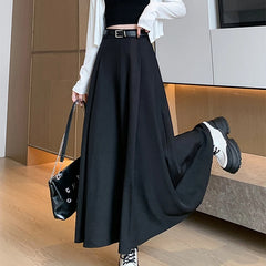Hnewly Temperament High Waist Suit Skirts for Women Spring Autumn Solid Color Pleated Skirts Woman Casual A-Line Midi Skirts Lady
