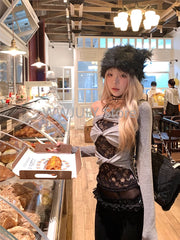 Hnewly Autumn Sweet Lace Slim Tops Y2k E-Girls Kawaii Hollow Tops Long Sleeve Korean Fashion T Shirts Harajuku Elegant Clothing Chic