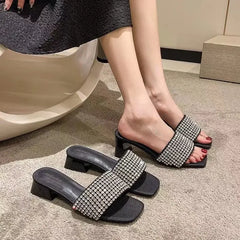 Hnewly Woman Slippers Square Toe With Heel Slides Chic and Elegant Shoes for Women Top Designs H Sandal Wholesale Sandals On Promotion