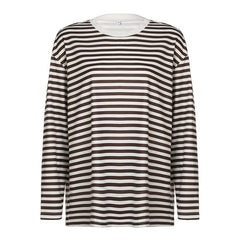 Hnewly Casual Women's Striped T-shirts Loose O-neck Long Sleeve Female Shirts 2025 Spring Lady All-match Cozy Pullovers