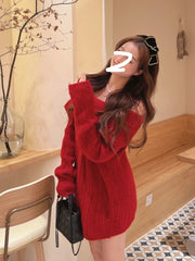 Hnewly trashy outfits Autumn Design Sexy White Knitted Sweater Women Long Sleeve Pure Color Korean Fashion Y2k Clothing Elegant Pullover Female