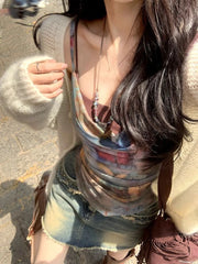 Hnewly 2000s Vintage Y2k Crop Top Women Casual Print Camisole Shirts Sexy Bodycon Slim Fit Outwear Fashion Chic Tank Top Vest Beach