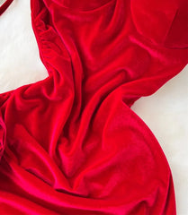 Hnewly DRESS TO IMPRESS French Retro Velvet Dress Ladies Spaghetti Strap Sleeveless 3D Flowers Split Red Evening Party Sexy Dresses