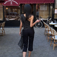 Hnewly Vintage Polka Dot Sleeveless Slim Crop Tops Y2K Sexy Sloping Shoulder Women's Vest 2025 Summer Casual Party Club Camis