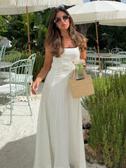 Hnewly Elegant Women's Dress Halter Sleeveless Backless A-line Ankle-length Female Dresses Summer Vacation Date Fashion Lady Robe