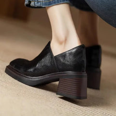 Hnewly New Women's Pumps Chunky Heels Shoes Ladies' Thick Bottom Shoes Luxury Loafers Platform Shoes Square Head High Heels