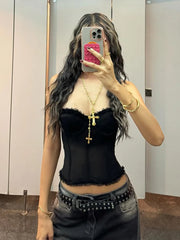 Hnewly Folds Sexy Strapless Tops Y2K Patchwork See Through Skinny Summer Trend Backless Wild Basic Street Vacation Chic Vest