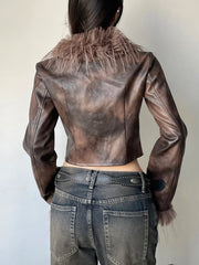 Hnewly winter club outfits Streetwear Faux Collar Women Moto Style Jackets Autumn Long Sleeve Fashion Chic Design Short Leather Coat