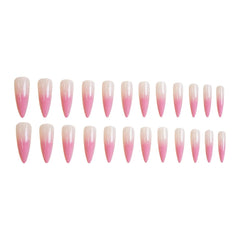 Hnewly 24PCS Long Tip Gentle Gradient Fake Nails Press On Acyrlic Nails Stiletto Milky Pink False Nails Pointed Fashion Nails Wearable