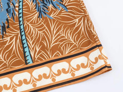 Lunivop Holiday Orange Floral Tree Print Slash Collar Beading Strap Sling Mini Dress Women Loose Straight Dresses Femme Vestidos Robe