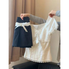 Hnewly Lace White Slim Kawaii Cute Women Clothes T Shirt Suit Harajuku Sexy Sweet Girl Japanese Grunge Crop Top 90s Baby Tee Femme Y2k