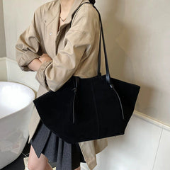 Hnewly Retro Suede Large-Capacity Shoulder Bag Fashion Mother-and-Child Wing-Shaped Commuter Tote Simple High-End Versatile Handbag