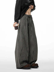 Hnewly Women's Black Gothic Striped Long Pants Baggy Sweatpants Harajuku Y2k Emo Vintage Oversize Trousers Japanese 2000s Style Clothes