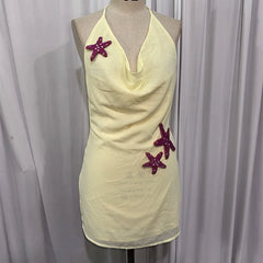 Hnewly Starfish Women's Dress Halter V-neck Backless Lace Up Mini Solid Female Dresses Summer Beach Holiday Chic Lady Short Robe