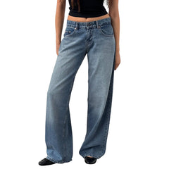 Hnewly Classic Korean Style Straight Leg Mid Waisted Jeans for Women Casual and Versatile Fashionable Denim Pants