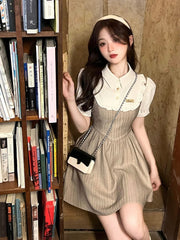 Hnewly DRESS TO IMPRESS Summer Patchwork Elegant Mini Dress Women Ruffles High Waist Sweet Casual Dress Female Korean Style Evening Party Dress Y2k