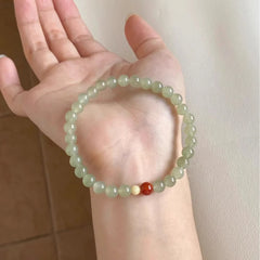 Hnewly Autumn Winter Minimalist 6MM Chinese Style Bracelet for Women - Unique Design Lucky Hetian Stone Friendship Bracelet