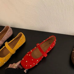 Lunivop Summer Brand Mary Jane Shoes for Women Fashion Rivet Suede Classic Retro Brown Casual Soft Bottom Comfortable Ladies Flats
