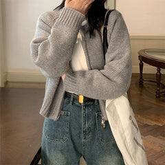 Hnewly Sweater y2k Clothes Women Soft Warm Solid Color Round Neck Zip Up Long Sleeve Knitted Tops 2000s Clothing Streetwear