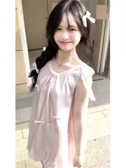 Hnewly Mini Dresses Women Sleeveless Bow Bandage Sweet Elegant Bud Mini Dress Summer Fashion Princess Female Casual Party