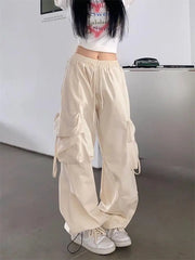 Hnewly Y2k Cargo Pants Women Streetwear Casual Wide Leg Pants Harajuku Vintage Solid Baggy Straight Trousers Ladies Oversize Sweatpants