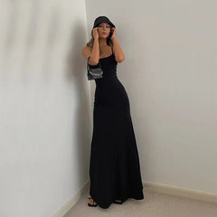 Hnewly Summer Autumn Bodycon Women Dress Sexy Spaghetti Strap Sleeveless Solid Floor Length Dress Fashion Elegant Party Night Vestidos