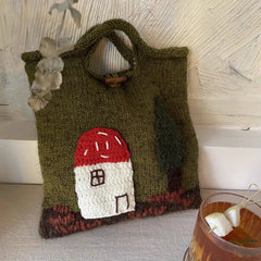 Hnewly Mushroom House Tote Bags for Women Handbag Handmade Yarn Woven Bag Cute Crochet Shoulder Bag Wool Knitting Shopper Purses Clutch