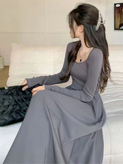 Hnewly Korean Style Dresses Women Ins Temperament Fashion Simple Midi Preppy Schoolgirls All-match Vestidos De Mujer Sexy Autumn