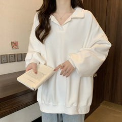 Hnewly WINTER OUTFITS Sweatshirts Women M-4XL Loose Classic Minimalist Pure Casual Daily Korean Style Basic Streetwear Autumn Stylish Students Retro