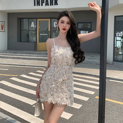 Hnewly High Quality Luxury Brand's New Summer Beaded Short Skirt Feels Slim and Pure Sweet and Spicy Sexy Suspender Dress Streetwear