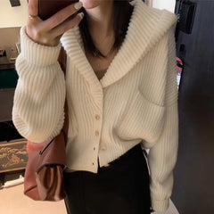 Hnewly Women's Hooded Cardigan Button Up with Pocket Knitted Sweater Hoodie Slouchy Knitwear Fall Winter Casual Chic Outfit