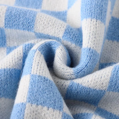 Hnewly Checkered Sweater Vest Women Blue and White Checkerboard Sleeveless Knit Top Teen-girl Y2K Preppy Style Outfit