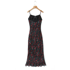 Hnewly Midi dresses for women Summer bodycon dresses sexy vintage clothes dress elegant black dress front tie vintage floral dress