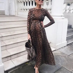 Hnewly spring Summer Leopard print pattern Sexy Maternity Dresses Long Sleeve Pregnancy Clothes for Photo Shoot Women