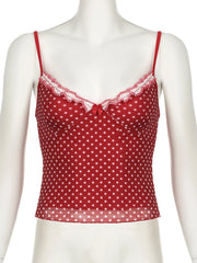 Hnewly Sexy Slim Dot Printed Camis Tops Holiday Contrast Color V-Neck Sleeveless Tank Tops Women 2024 Summer Fashion Streetwear
