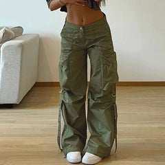 Hnewly y2k Streetwear Pockets Cargo Pants Harajuku Low Rise Baggy Straight Pants Loose Korean Fashion Trousers Aesthetic Womens